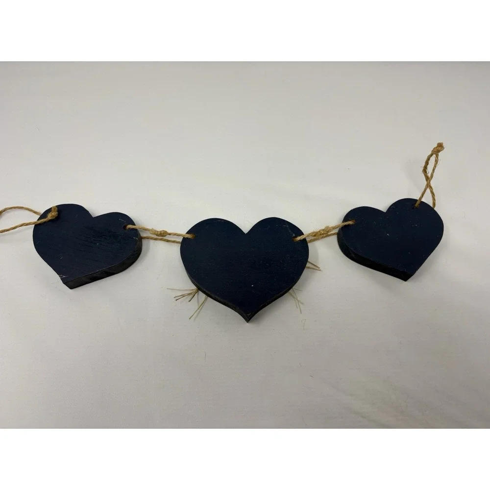 Vintage Wooden Blue Heart Garland Wall Hanging Country Cottage Moms 90's Kitchen